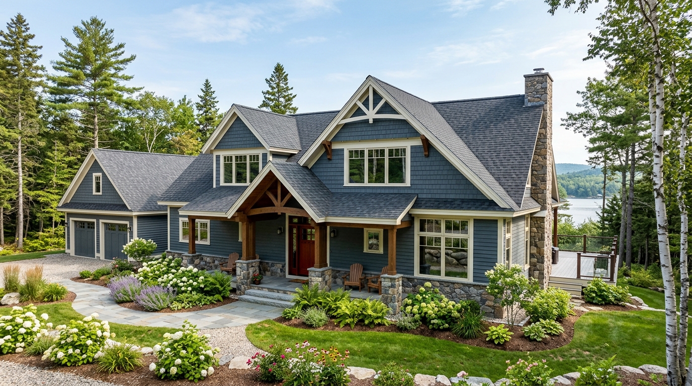 High quality architectural shingle roof installed on residential home in Maine